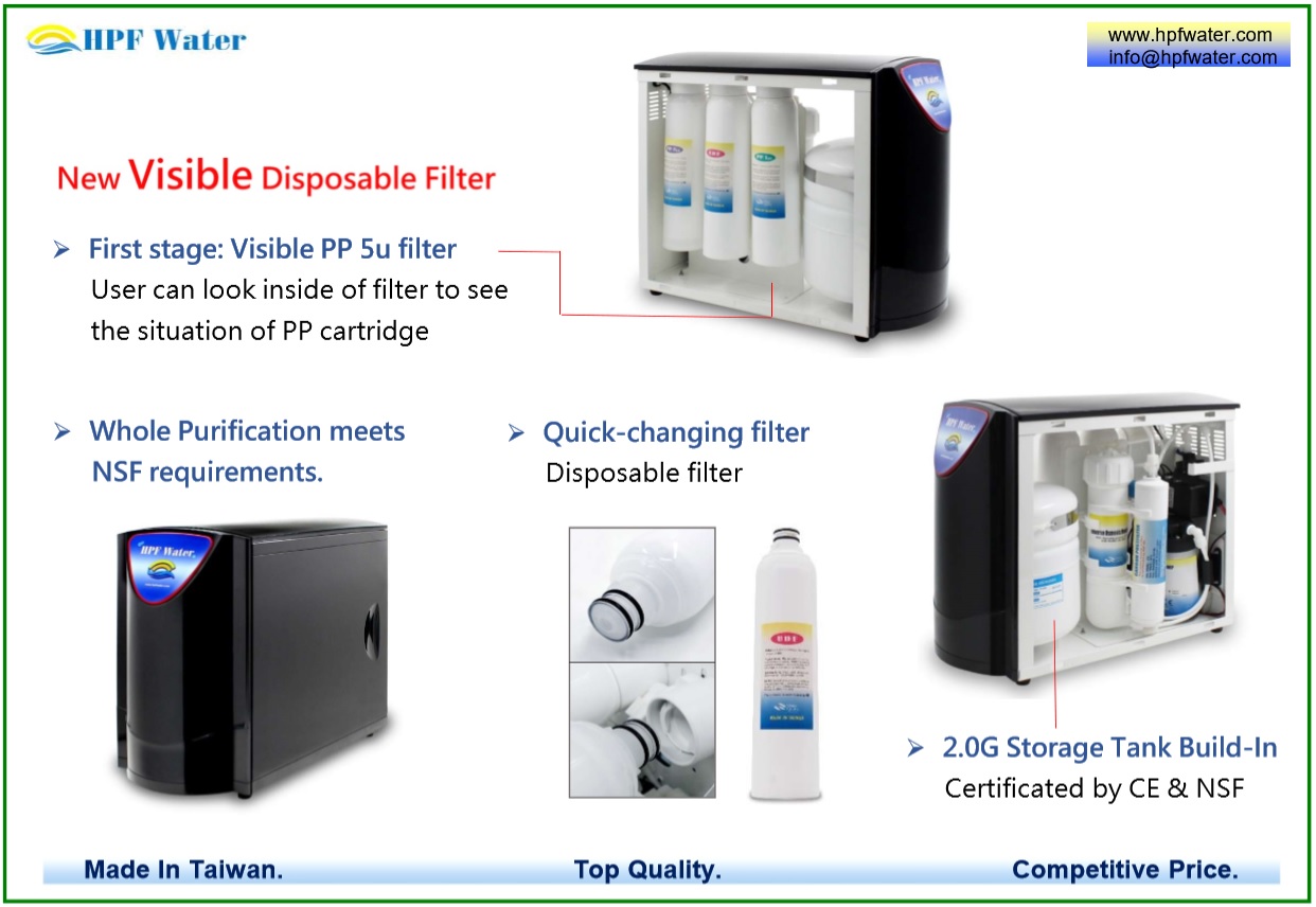 Compact RO meets NSF requirements with visible quick-change filter made in Taiwan